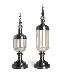1-SOGA 2X Clear Glass Flower Vase with Lid and Transparent Filler Vase Black Set