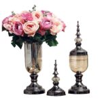 1-SOGA 2X Clear Glass Flower Vase with Lid and Pink Flower Filler Vase Black Set