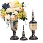 1-SOGA 2X Clear Glass Flower Vase with Lid and White Flower Filler Vase Black Set
