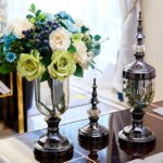 5-SOGA 2X Clear Glass Flower Vase with Lid and White Flower Filler Vase Black Set
