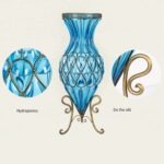 3-SOGA 67cm Blue Glass Tall Floor Vase with Metal Flower Stand