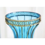 5-SOGA 67cm Blue Glass Tall Floor Vase with Metal Flower Stand