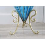 7-SOGA 67cm Blue Glass Tall Floor Vase with Metal Flower Stand