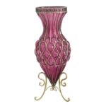 1-SOGA 67cm Purple Glass Tall Floor Vase with Metal Flower Stand