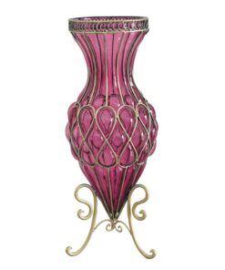 1-SOGA 67cm Purple Glass Tall Floor Vase with Metal Flower Stand