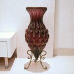 8-SOGA 67cm Purple Glass Tall Floor Vase with Metal Flower Stand