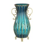 1-SOGA 51cm Blue Glass Oval Floor Vase with Metal Flower Stand