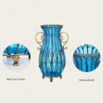 3-SOGA 51cm Blue Glass Oval Floor Vase with Metal Flower Stand