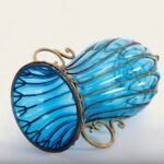 5-SOGA 51cm Blue Glass Oval Floor Vase with Metal Flower Stand