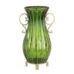 1-SOGA 51cm Green Glass Oval Floor Vase with Metal Flower Stand