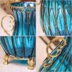 4-SOGA 51cm Green Glass Oval Floor Vase with Metal Flower Stand