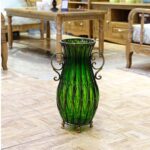8-SOGA 51cm Green Glass Oval Floor Vase with Metal Flower Stand