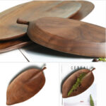 2-SOGA Set of 2 Walnut Leaf Shape Wooden Tray Food Charcuterie Serving Board Paddle Centerpiece Home Decor
