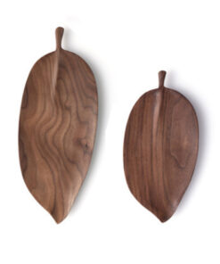 1-SOGA Set of 2 Walnut Leaf Shape Wooden Tray Food Charcuterie Serving Board Paddle Centerpiece Home Decor