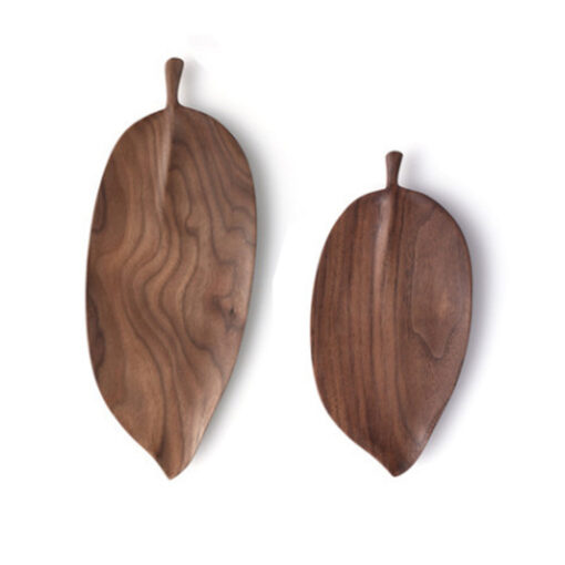 1-SOGA Set of 2 Walnut Leaf Shape Wooden Tray Food Charcuterie Serving Board Paddle Centerpiece Home Decor