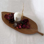 8-SOGA Set of 2 Walnut Leaf Shape Wooden Tray Food Charcuterie Serving Board Paddle Centerpiece Home Decor