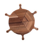 1-SOGA 6 pcs Brown Round Divisible Wood Pizza Server Food Plate Board Pizza Paddle Cutting Board Home Decor