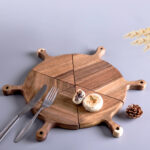 3-SOGA 6 pcs Brown Round Divisible Wood Pizza Server Food Plate Board Pizza Paddle Cutting Board Home Decor