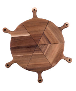 1-SOGA 6 pcs Brown Round Divisible Wood Pizza Server Food Plate Board Pizza Paddle Cutting Board Home Decor