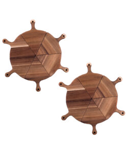 1-SOGA 2X  6 pcs Brown Round Divisible Wood Pizza Server Food Plate Board Pizza Paddle Cutting Board Home Decor