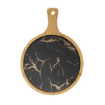 1-SOGA 30cm Black Circle Wooden Serving Tray Slate Steak Serving Platter Chopping Board Paddle Home Decor
