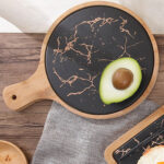 6-SOGA 2X 30cm Black Circle Wooden Serving Tray Slate Steak Serving Platter Chopping Board Paddle Home Decor