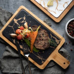 3-SOGA 33.5cm Black Square Wooden Serving Tray Slate Steak Serving Platter Chopping Board Paddle Home Decor
