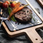 5-SOGA 33.5cm Black Square Wooden Serving Tray Slate Steak Serving Platter Chopping Board Paddle Home Decor