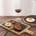 6-SOGA 33.5cm Black Square Wooden Serving Tray Slate Steak Serving Platter Chopping Board Paddle Home Decor