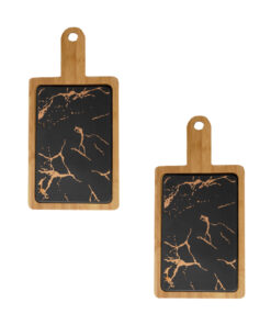 1-SOGA 2X 33.5cm Black Square Wooden Serving Tray Slate Steak Serving Platter Chopping Board Paddle Home Decor