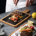4-SOGA 2X 33.5cm Black Square Wooden Serving Tray Slate Steak Serving Platter Chopping Board Paddle Home Decor