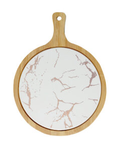 1-SOGA 30cm White Circle Wooden Serving Tray Slate Steak Serving Platter Chopping Board Paddle Home Decor