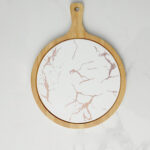 6-SOGA 30cm White Circle Wooden Serving Tray Slate Steak Serving Platter Chopping Board Paddle Home Decor
