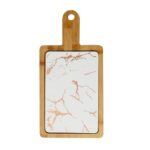 1-SOGA 33.5cm White Square Wooden Serving Tray Slate Steak Serving Platter Chopping Board Paddle Home Decor