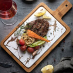 3-SOGA 33.5cm White Square Wooden Serving Tray Slate Steak Serving Platter Chopping Board Paddle Home Decor