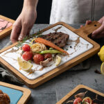 4-SOGA 33.5cm White Square Wooden Serving Tray Slate Steak Serving Platter Chopping Board Paddle Home Decor