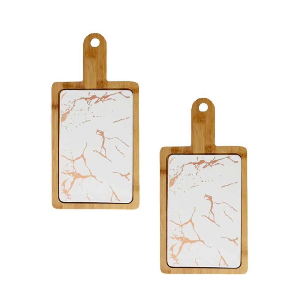 1-SOGA 2X 33.5cm White Square Wooden Serving Tray Slate Steak Serving Platter Chopping Board Paddle Home Decor