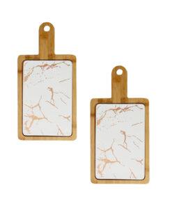 1-SOGA 2X 33.5cm White Square Wooden Serving Tray Slate Steak Serving Platter Chopping Board Paddle Home Decor