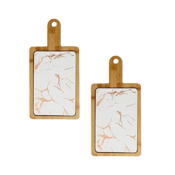 1-SOGA 2X 33.5cm White Square Wooden Serving Tray Slate Steak Serving Platter Chopping Board Paddle Home Decor