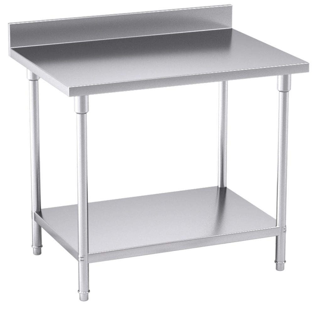 1-SOGA Commercial Catering Kitchen Stainless Steel Prep Work Bench Table with Back-splash 100*70*85cm
