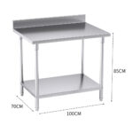 3-SOGA Commercial Catering Kitchen Stainless Steel Prep Work Bench Table with Back-splash 100*70*85cm