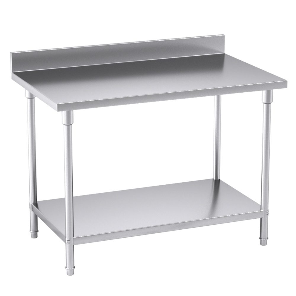 1-SOGA Commercial Catering Kitchen Stainless Steel Prep Work Bench Table with Back-splash 120*70*85cm
