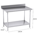 3-SOGA Commercial Catering Kitchen Stainless Steel Prep Work Bench Table with Back-splash 120*70*85cm