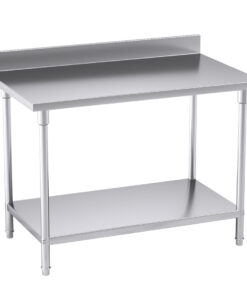 1-SOGA Commercial Catering Kitchen Stainless Steel Prep Work Bench Table with Back-splash 120*70*85cm