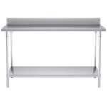 2-SOGA Commercial Catering Kitchen Stainless Steel Prep Work Bench Table with Back-splash 150*70*85cm