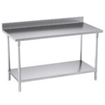 1-SOGA Commercial Catering Kitchen Stainless Steel Prep Work Bench Table with Back-splash 150*70*85cm