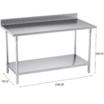 3-SOGA Commercial Catering Kitchen Stainless Steel Prep Work Bench Table with Back-splash 150*70*85cm