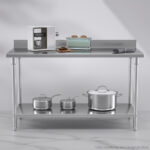 4-SOGA Commercial Catering Kitchen Stainless Steel Prep Work Bench Table with Back-splash 150*70*85cm