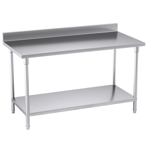 1-SOGA Commercial Catering Kitchen Stainless Steel Prep Work Bench Table with Back-splash 150*70*85cm