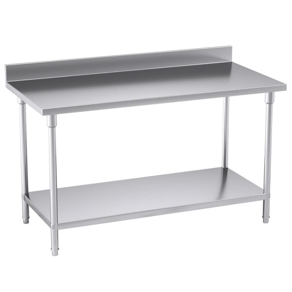 1-SOGA Commercial Catering Kitchen Stainless Steel Prep Work Bench Table with Back-splash 150*70*85cm